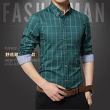 Hot Sale New Brand Men Shirts Long Sleeve Casual Male Dress Shirts Solid White/Dark Blue Slim Fit Clothes Free Shipping  - T