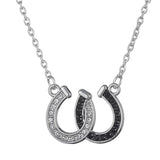 1 Piece Lucky Rhinestone Double Horse Hoof Horseshoe Pendant Necklace Jewellery Black White  - T