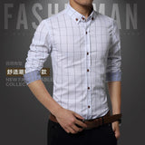 2015 New 100% Cotton Plaid Men Shirt Mens Dress Shirts Slim Fit Social Shirt Men Causal Striped Shirt Men Camisas Hombre M-5XL  - T