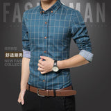 Hot Sale New Brand Men Shirts Long Sleeve Casual Male Dress Shirts Solid White/Dark Blue Slim Fit Clothes Free Shipping  - Ninja