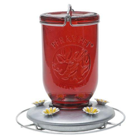 Perky-Pet 786 Red Mason Jar Glass Hummingbird Feeder  - T