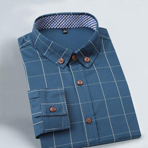 2015 New 100% Cotton Plaid Men Shirt Mens Dress Shirts Slim Fit Social Shirt Men Causal Striped Shirt Men Camisas Hombre M-5XL  - T