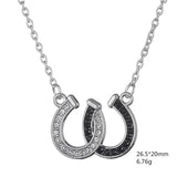 1 Piece Lucky Rhinestone Double Horse Hoof Horseshoe Pendant Necklace Jewellery Black White  - T