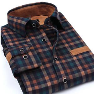 Port&Lotus Men Shirt Long Sleeve Plaid Patchwork Asian size Casual Thicken Shirts camisa masculina chemise homme148 men clothing  - T