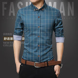 2015 New 100% Cotton Plaid Men Shirt Mens Dress Shirts Slim Fit Social Shirt Men Causal Striped Shirt Men Camisas Hombre M-5XL  - T