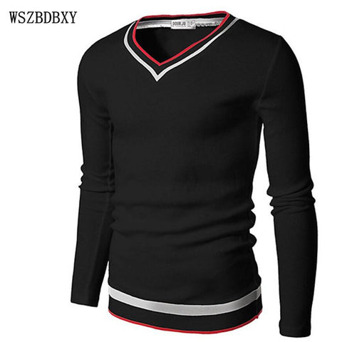 T Shirt Men 2016 Brand Male Long Sleeve Hip Hop Hit Black Cuffs Hit Color T-Shirts Mens Casual Mens Slim Tshirt Slim Tee Tops AA  - T