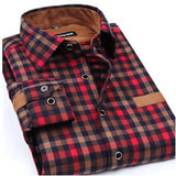 Port&Lotus Men Shirt Long Sleeve Plaid Patchwork Asian size Casual Thicken Shirts camisa masculina chemise homme148 men clothing  - T