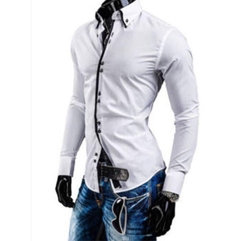 New Fashion Mens Slim Fit Long Sleeve Luxury Casual Stylish Casual Dress Shirts  - T