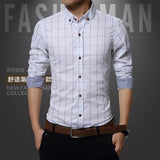 Hot Sale New Brand Men Shirts Long Sleeve Casual Male Dress Shirts Solid White/Dark Blue Slim Fit Clothes Free Shipping  - Ninja