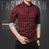 Hot Sale New Brand Men Shirts Long Sleeve Casual Male Dress Shirts Solid White/Dark Blue Slim Fit Clothes Free Shipping  - T