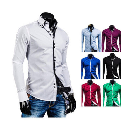 New Fashion Mens Slim Fit Long Sleeve Luxury Casual Stylish Casual Dress Shirts  - T