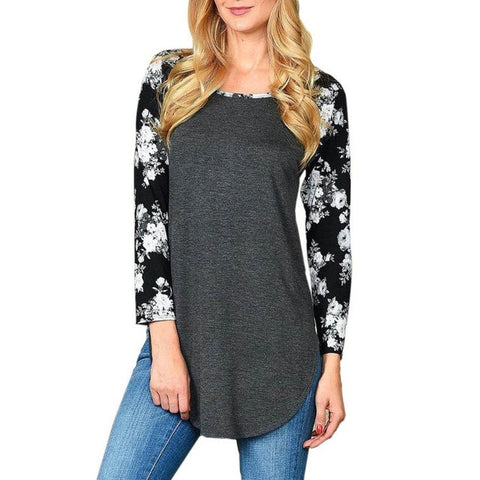 Women Tops Flower Print Long Sleeve Loose Blouse Casual Shirt Summer Autumn Tops Black Shirt Women blusas femininas  - T