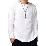 High Quality Cotton Linen Shirts Men Dress Long Sleeve Crew-Neck White Casual Shirt Camisa Masculina Autumn Plus Size 3XL  - T