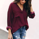 Womens Long Sleeve Casual Loose Blouse Top Ladies Work T Shirts Tee Tops  - T