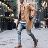 Fashion Winter Men\'s Trench Long Jackets Coats Overcoat Classic Jackets Solid Slim Fit Outwear Hombre Men Clothes Khaki Hombre  - T