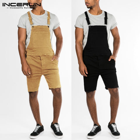 Summer Men\'s Sets Shorts Jumpsuits Rompers Denim Overalls Vacation Sets Bib Shorts Overall Rompers Hiphop Coveralls Hombre Pant  - T