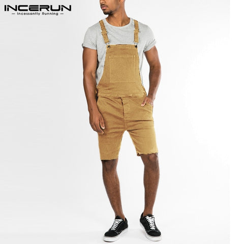 Summer Men\'s Sets Shorts Jumpsuits Rompers Denim Overalls Vacation Sets Bib Shorts Overall Rompers Hiphop Coveralls Hombre Pant  - T